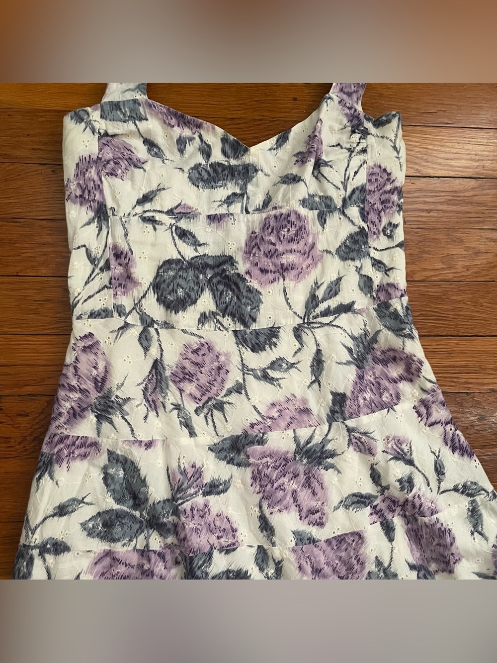Odille Anthropologie White and purple floral eyelet tiered midi dress size 2 - Picture 5 of 11